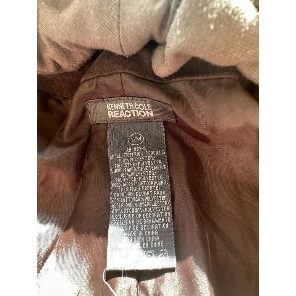 Kenneth Cole Reaction 12 Months Baby Boys Brown Peacoat With Hoodie